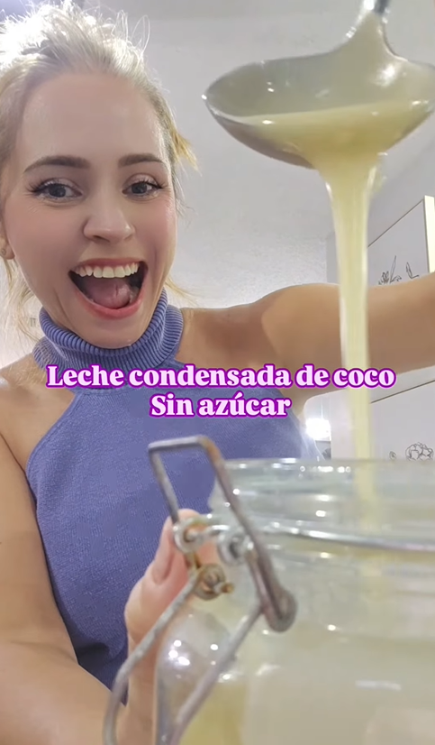 Madeline pouring sugar-free coconut condensed milk